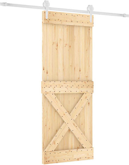 Ușă Glisantă Natur Alb 90 X 210 Cm Lemn Masiv de Pin 3445174 Maro