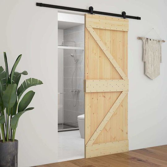 Ușă Glisantă Negru Natural 90 X 210 Cm Lemn Masiv de Pin 3444861 Maro