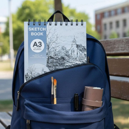 Roza Sketchbook A3 160gsm Spiral Sketch Pad 48 Pages Blue For Pencil & Markers