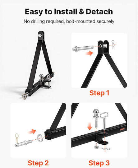 Vevor Three Point Tow Hitch Ball Adapter Quick Hitch Tractor Category 2 Compatible Kubota Mahindra Ford Yanmar John Deere Massey Ferguson Sjxjsqdkbp21yh3a3001v0