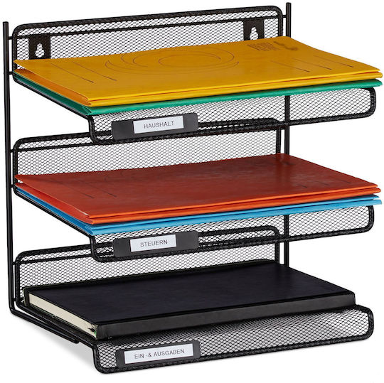 Relaxdays Document Holder 3 Levels Metal Black 32x33x25cm