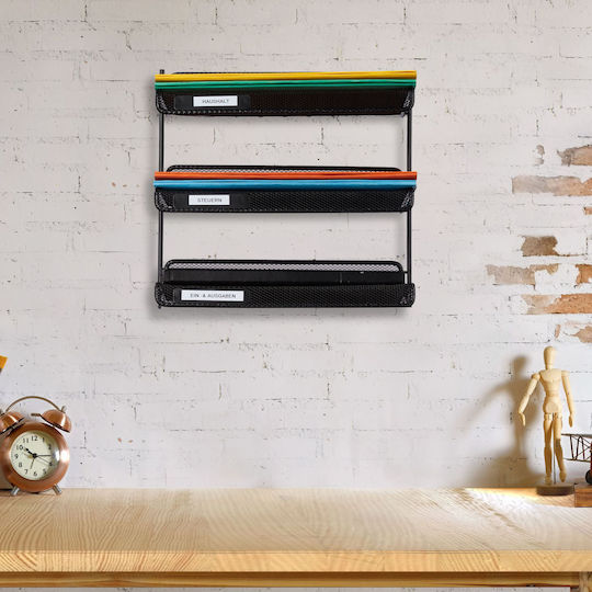 Relaxdays Document Holder 3 Levels Metal Black 32x33x25cm