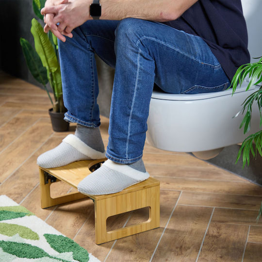 Relaxdays Scaun De Toaletă Pliabil 43 X 27.5 X 18.5 Cm Bambus Natur