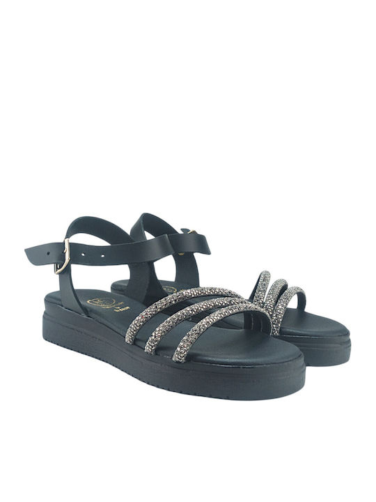 Damen Flache Schwarze Sandalen
