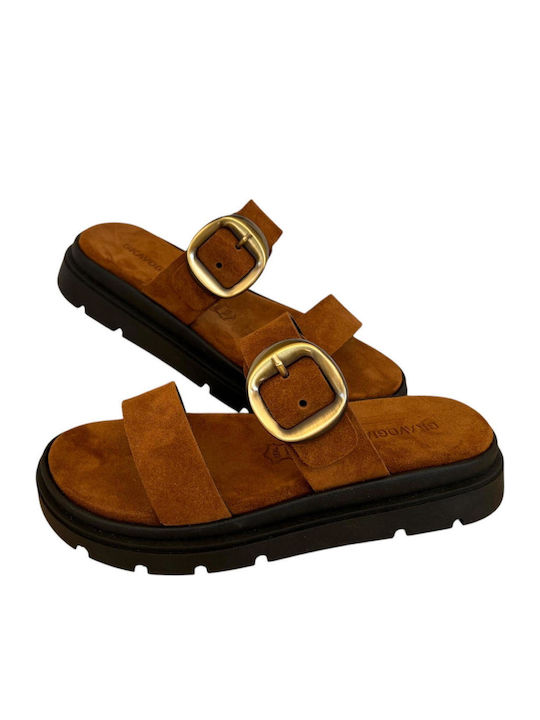 Leather Women's Flat Sandals Flatforms Brown