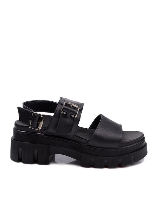 Leather Women's Flat Sandals Black