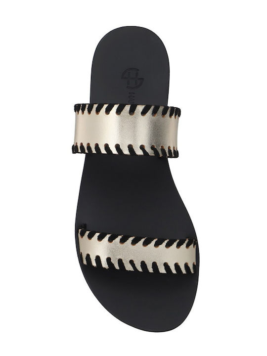 Leather Women's Flat Sandals Gold