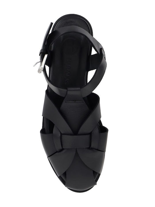 Leather Women's Flat Sandals Black