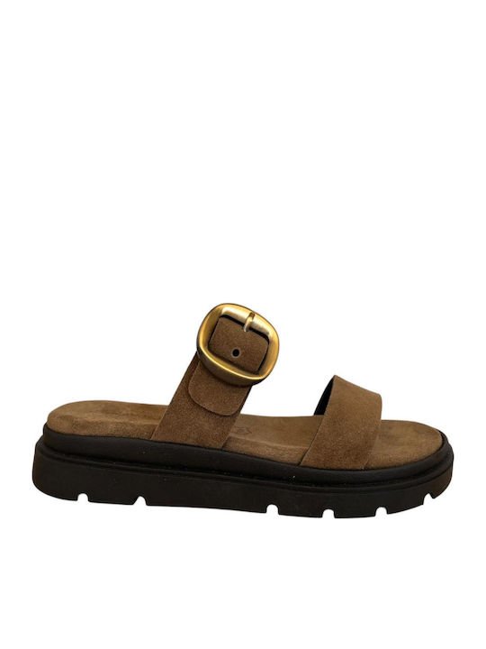 Leather Women's Flat Sandals Flatforms Brown