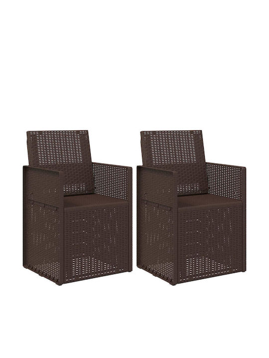 Scaun De Exterior Din Polipropilenă Maro Cu Pernă 2 Bucăți 53x47x88.5 Cm