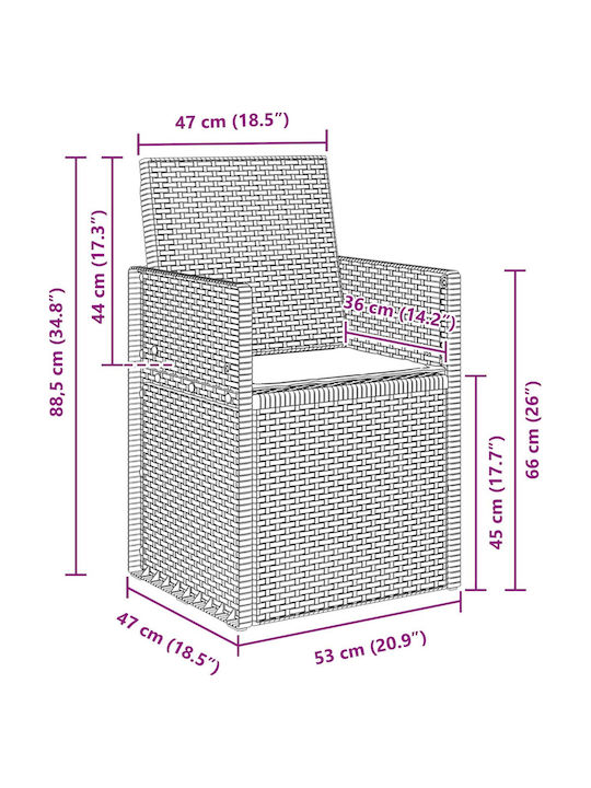 vidaXL Outdoor Chair Polypropylene Brown with Cushion 2 Pieces 53x47x88.5 cm