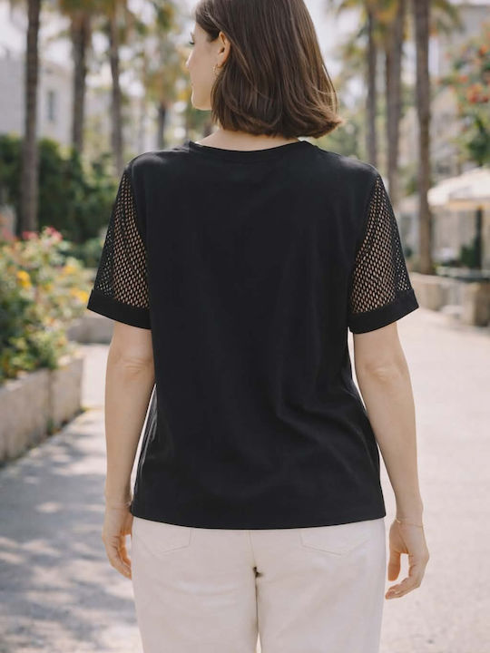 Women's Blouse Cotton Floral Black