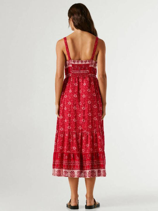 Floral Floral Καλοκαιρινό Midi Φόρεμα Royal Red