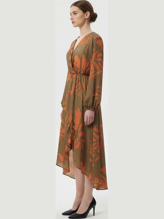 Rochii De Vară Pentru Femei Midi Rochie Mânecă Lungă Wrap-Around Portocalie