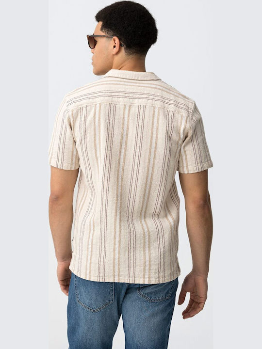 Κοντομάνικο Βαμβακερό Πουκάμισο Ριγέ Beige