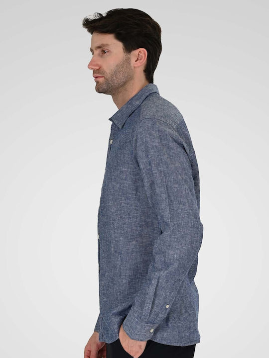 Long Sleeve Linen Shirt Blue Melange