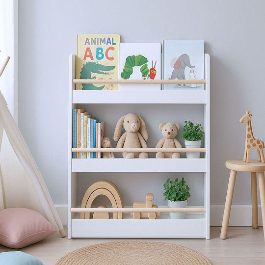 Bibliotecă de Pardoseală din Lemn Albă 60x20x90cm