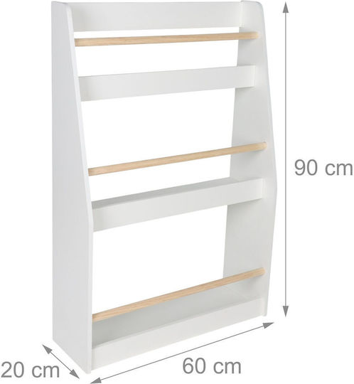 Bibliotecă de Pardoseală din Lemn Albă 60x20x90cm