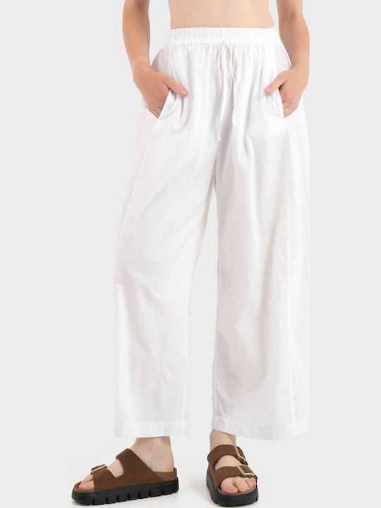 Γυναικείο Υφασμάτινο Παντελόνι σε Baggy Γραμμή White