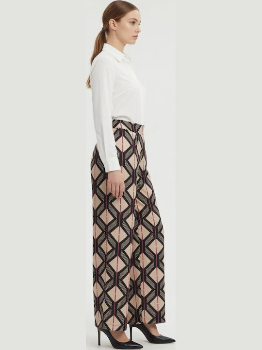Γυναικείο Υφασμάτινο Παντελόνι Beige/black/bordeaux