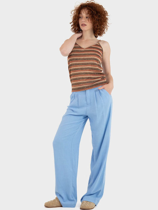 Siesta Women's Fabric Trousers in Wide Leg Style Light Blue