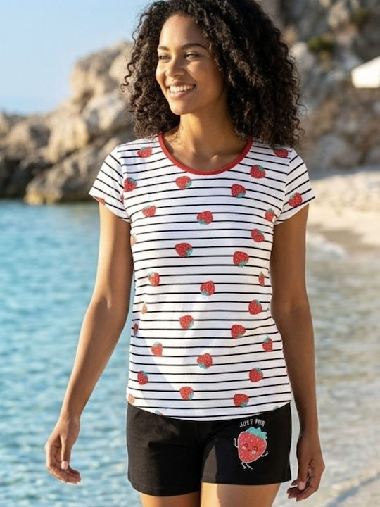Vienetta Secret Vienetta Secret Damen Schlafanzug & Pyjamas Sommer Baumwollenes Schwarz Vienetta Secret Vienetta Secret Damen Schlafanzug & Pyjamas Sommer Baumwollenes Schwarz