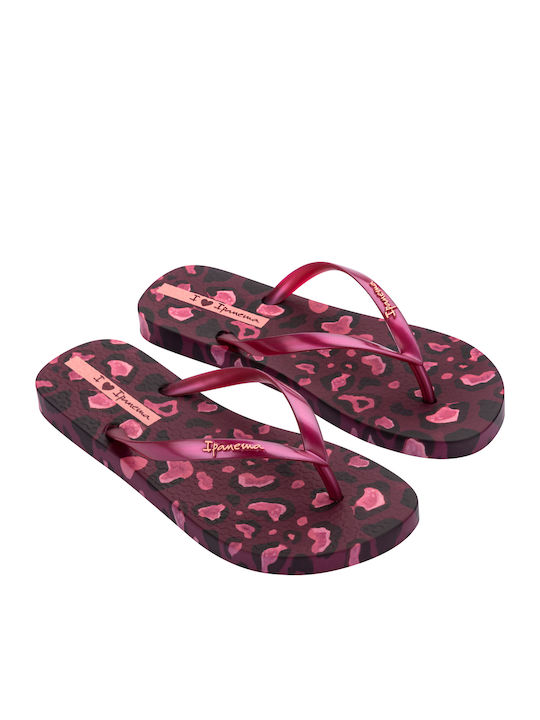 Animal Print Flip Flops in Burgundy Colour