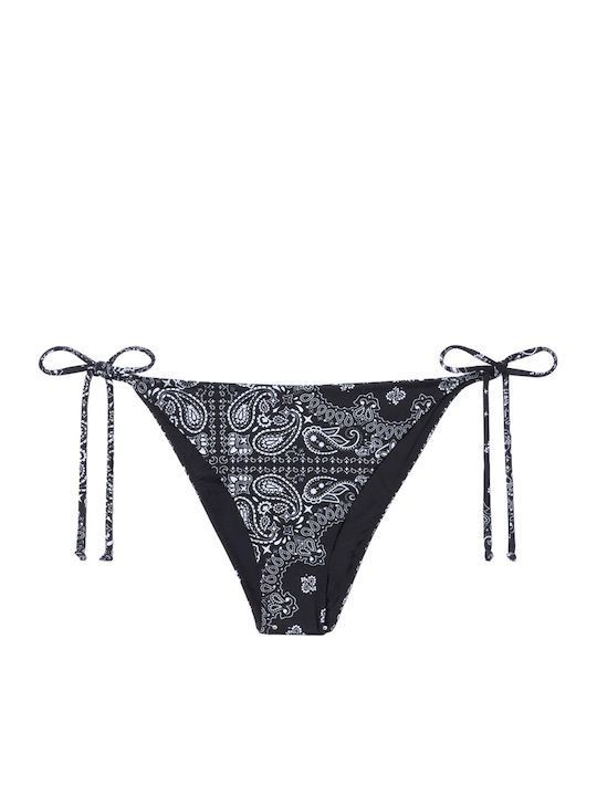 Virgo Bikini Slip με Κορδονάκια Λευκο- Μαυρο