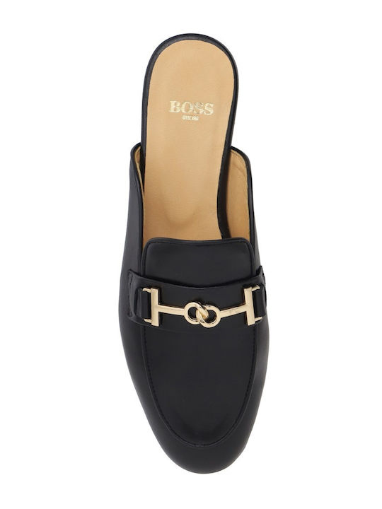 Flat Leather Mules in Black Colour