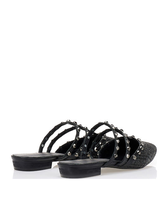 Pantofi Mules Dama Flat În Culoare Neagră
