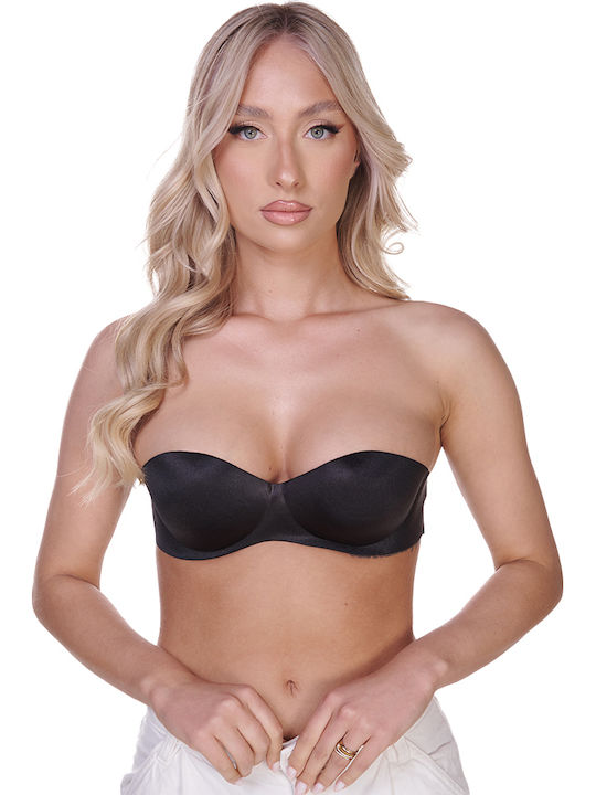 Μαύρο Strapless Σουτιέν Push Up χωρίς Μπανέλες