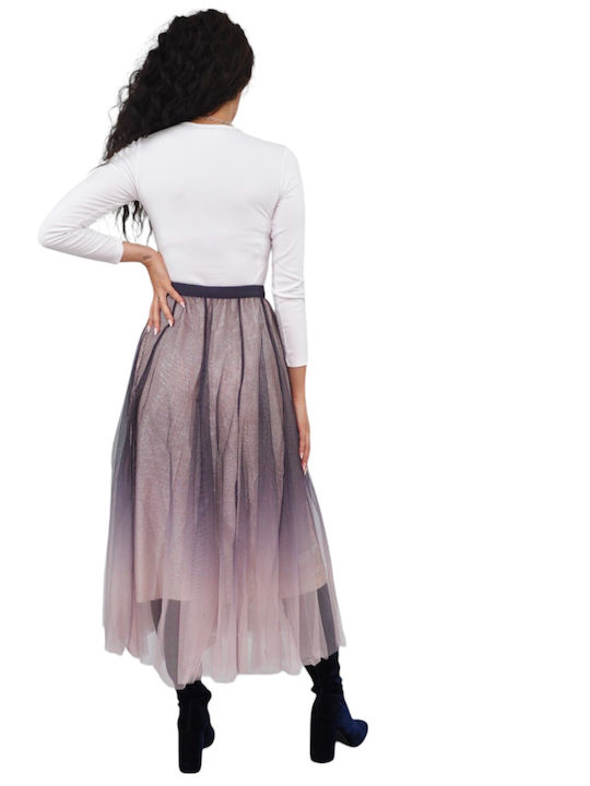High Waist Maxi Skirt with Tulle Ombre Purple