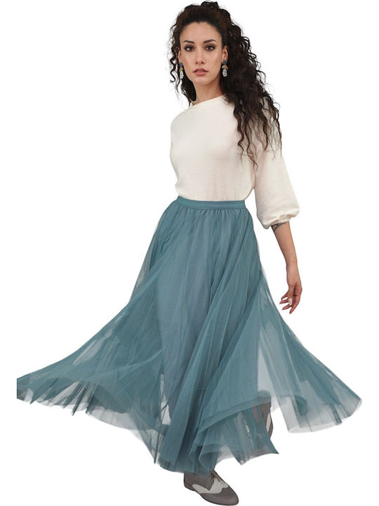 High Waist Maxi Skirt with Light Blue Tulle