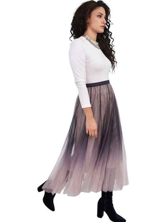 High Waist Maxi Skirt with Tulle Ombre Purple