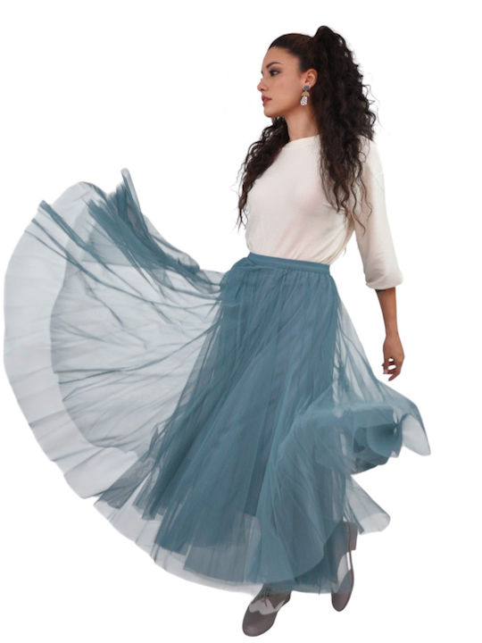 High Waist Maxi Skirt with Light Blue Tulle