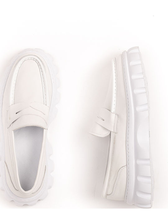 Loafers Din Piele Mocasini Bărbați Alb