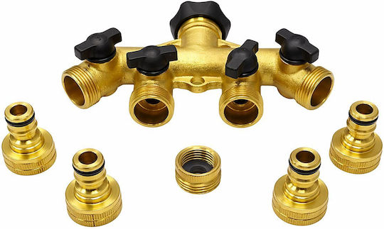 Water Distributor Tap Manifold 1/2" 4 Outlets 3/4" Switch Fg80330 Ipierre