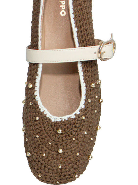 Leather Women's Ballerina Shoes In Brown Colour