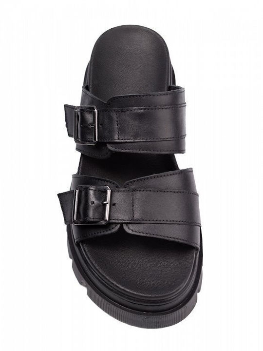 Leather Women's Flat Sandals Black