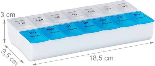 Organizator Săptămânal de Pastile Relaxdays 14 Compartimente Dimineața Seara Alb Albastru 18.5 X 9 X 3 Cm