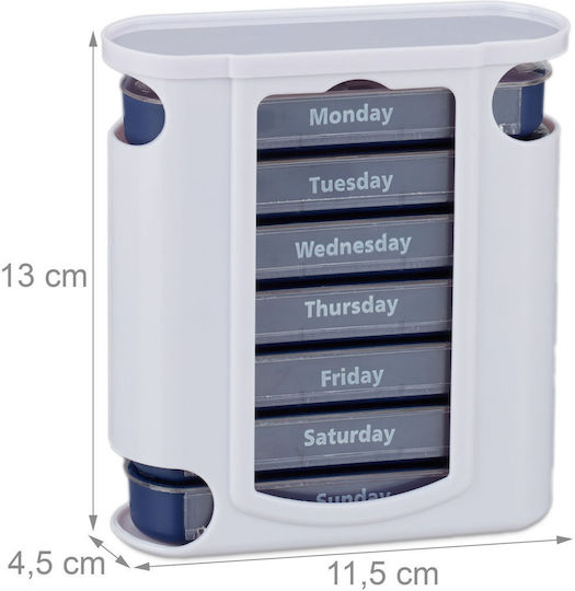 Organizator Săptămânal de Pastile Relaxdays Containere Detasabile 4 Compartimente Alb Albastru 10 X 4.5 X 2 Cm
