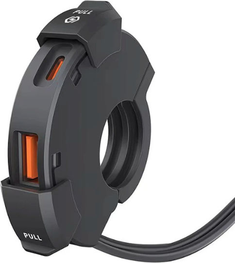 Spv T Φορτιστής Usb Μοτοσικλέτας 30w Type-c 18w Usb-a Γρήγορη Φόρτιση 3.0 Αδιάβροχος Υλικό Νάιλον Στήριγμα Τιμονιού 12v-24v Μαύρος