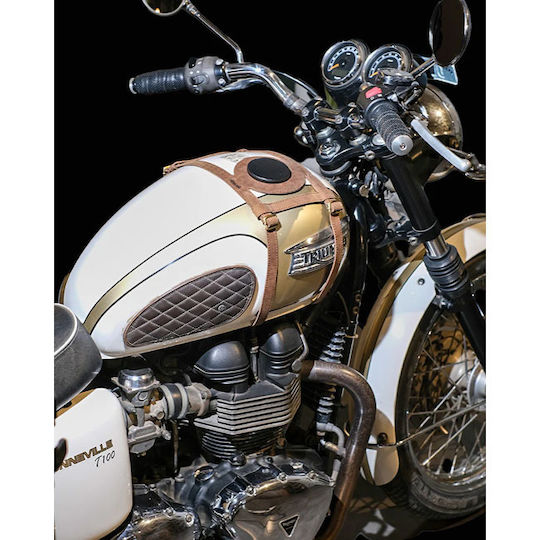 Tripmachine Leather Motorcycle Tank Straps Side Mount Triumph Bonneville Brown Tank Strap Right Side Fuel Inlet Tobacco