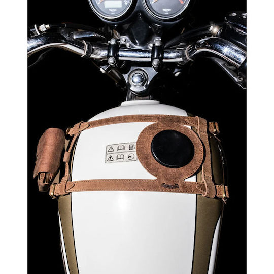 Tripmachine Leather Motorcycle Tank Straps Side Mount Triumph Bonneville Brown Tank Strap Right Side Fuel Inlet Tobacco