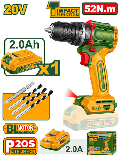 Jadever JDCDP5282 Κρουστικό Δραπανοκατσάβιδο Μπαταρίας Brushless 20V 1x2Ah