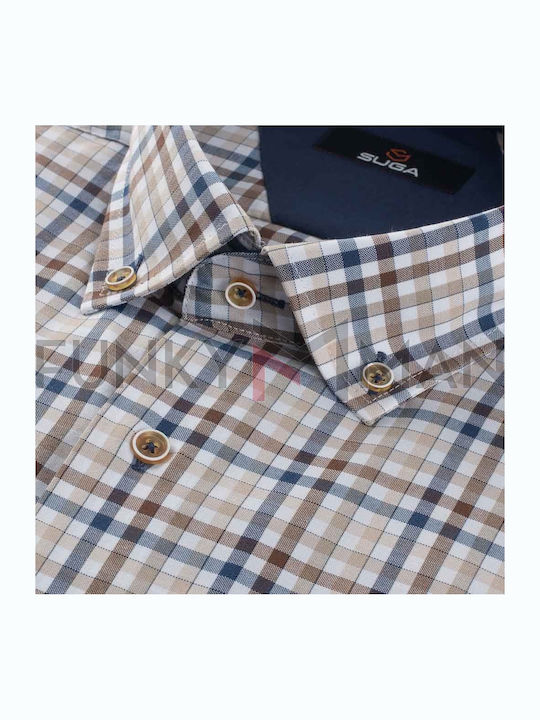 Long Sleeve Shirt Regular Fit Checked Brown