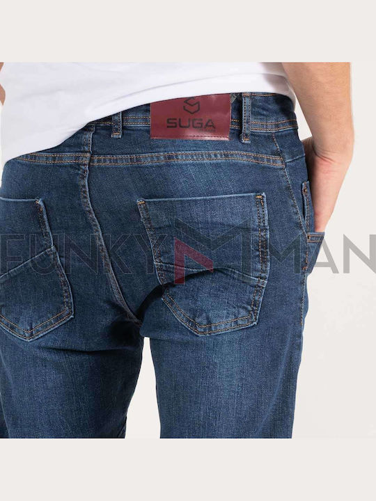 Ανδρικό Παντελόνι Τζιν Ελαστικό με Skinny Εφαρμογή Μπλε