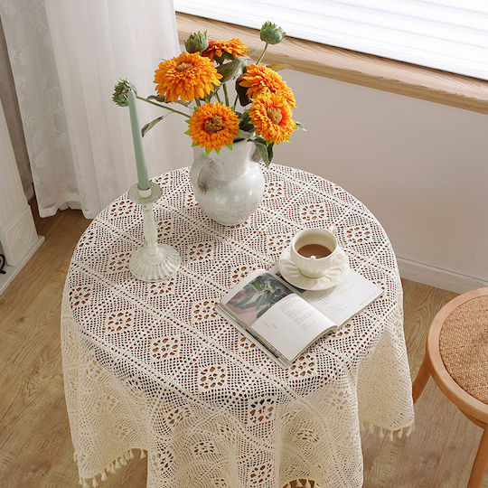 FRIPIA Cotton Tablecloth With White Lace 180x180cm