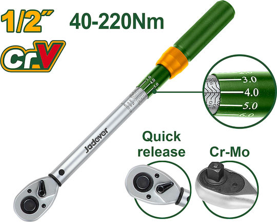 Jadever Torque Wrench 1/2" Drive 40-220 Nm Torque with 42.5cm Length