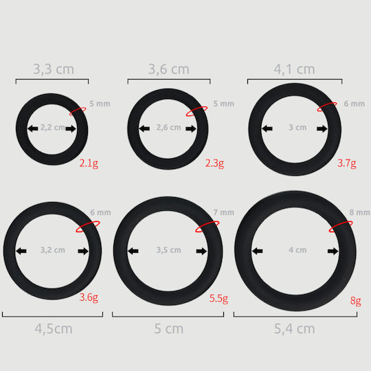 Male Collection Silicone Flexible Round Cock Ring Set Black